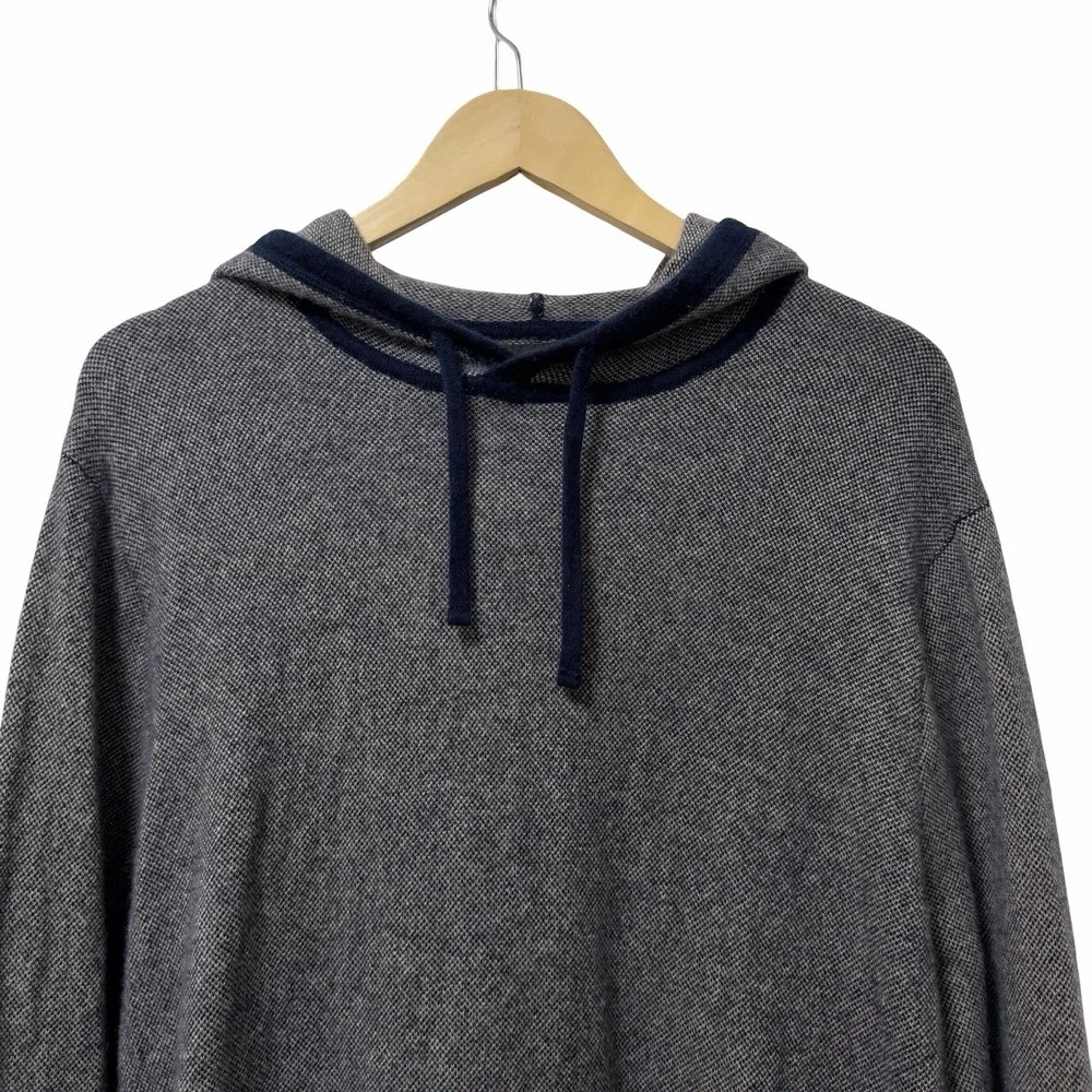 J Crew Mens Tipped Cashmere Hoodie Sweater Size XXL Navy Blue Birds-Eye Luxury
